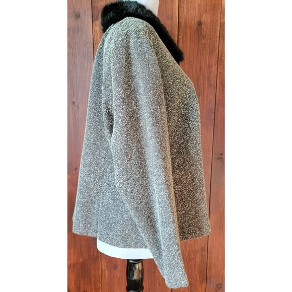 Women 14 Black & White Bouclé Blazer Faux Fur Collar Texture Tailored Whimsygoth - Picture 6 of 11